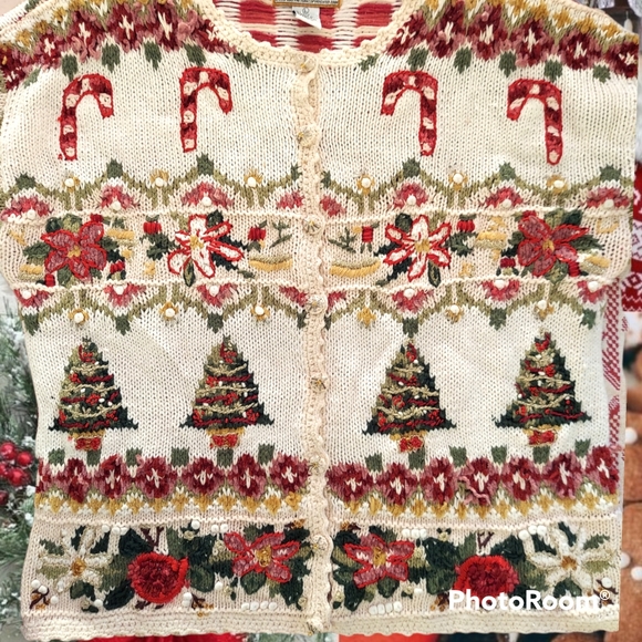 Vtg Christmas sweater cardigan - Picture 5 of 16